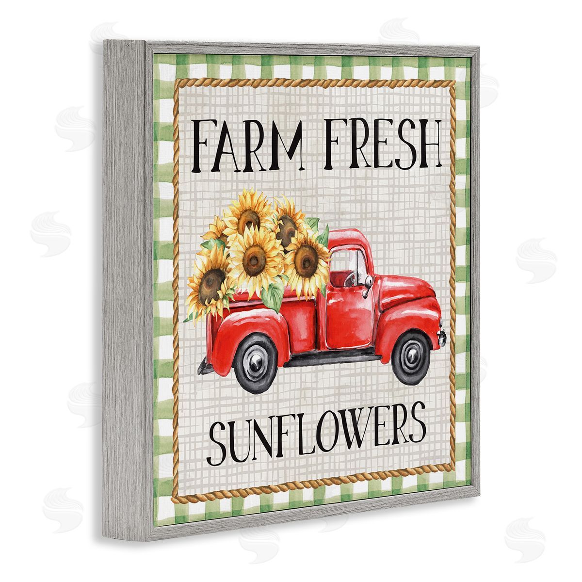 Nicole DeCamp Gingham Farm Fresh Sunflowers Pattern Gray Framed Glicee Wall Art Print