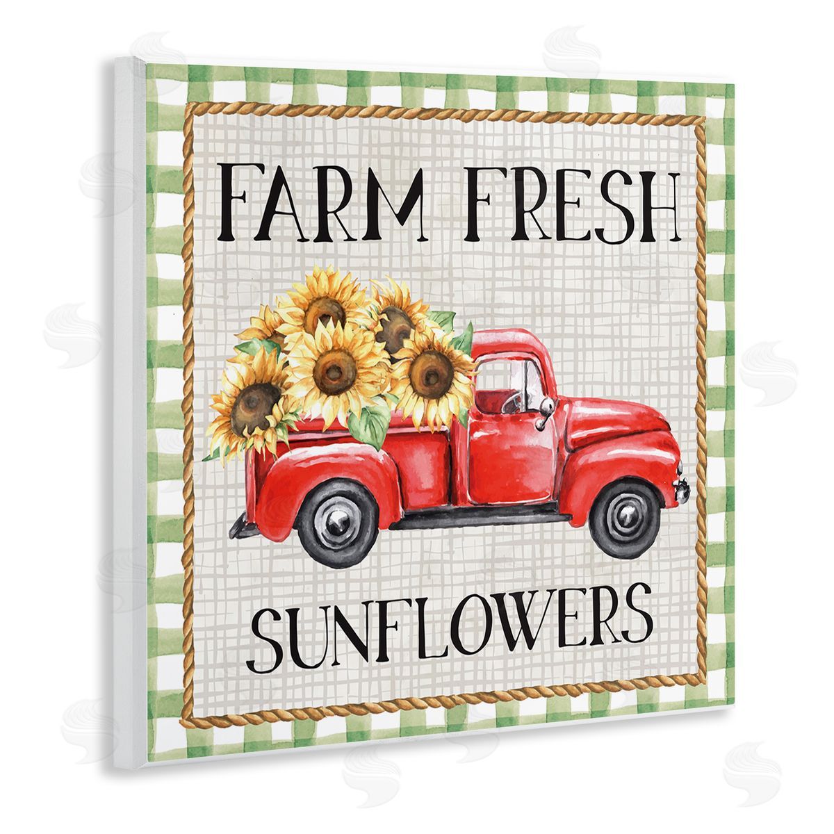 Nicole DeCamp Gingham Farm Fresh Sunflowers Pattern Wooden Wall Plaque Art Print