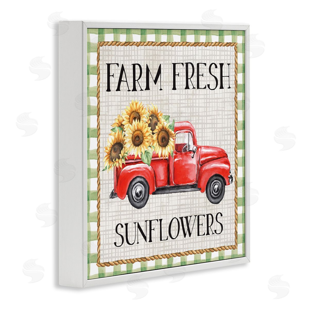 Nicole DeCamp Gingham Farm Fresh Sunflowers Pattern White Framed Glicee Wall Art Print