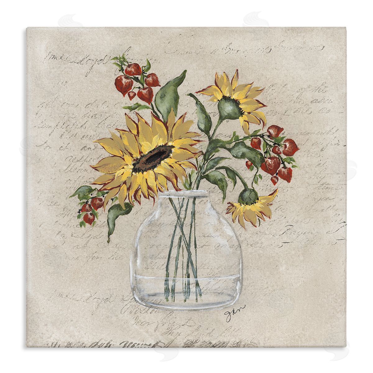Julie Norkus Vintage Mixed Sunflower Arrangement Stretched Canvas Wall Art Print