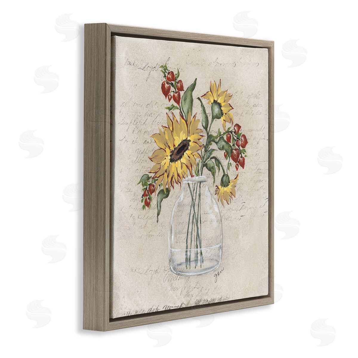 Julie Norkus Vintage Mixed Sunflower Arrangement Brown Floating Frame Canvas Wall Art Print