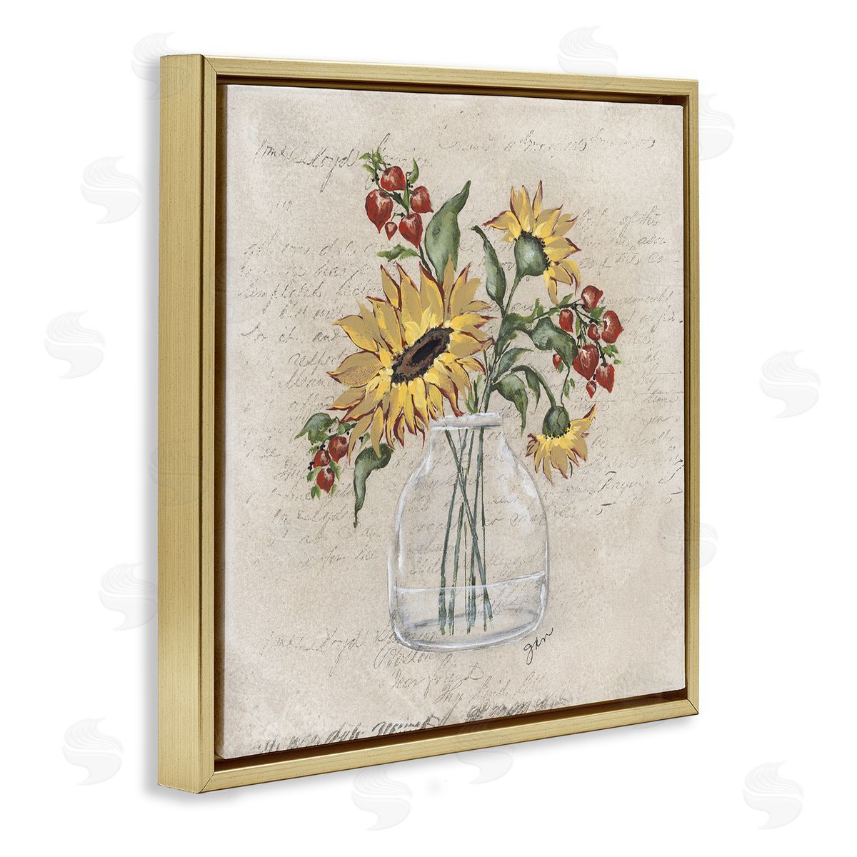 Julie Norkus Vintage Mixed Sunflower Arrangement Gold Floating Frame Canvas Wall Art Print