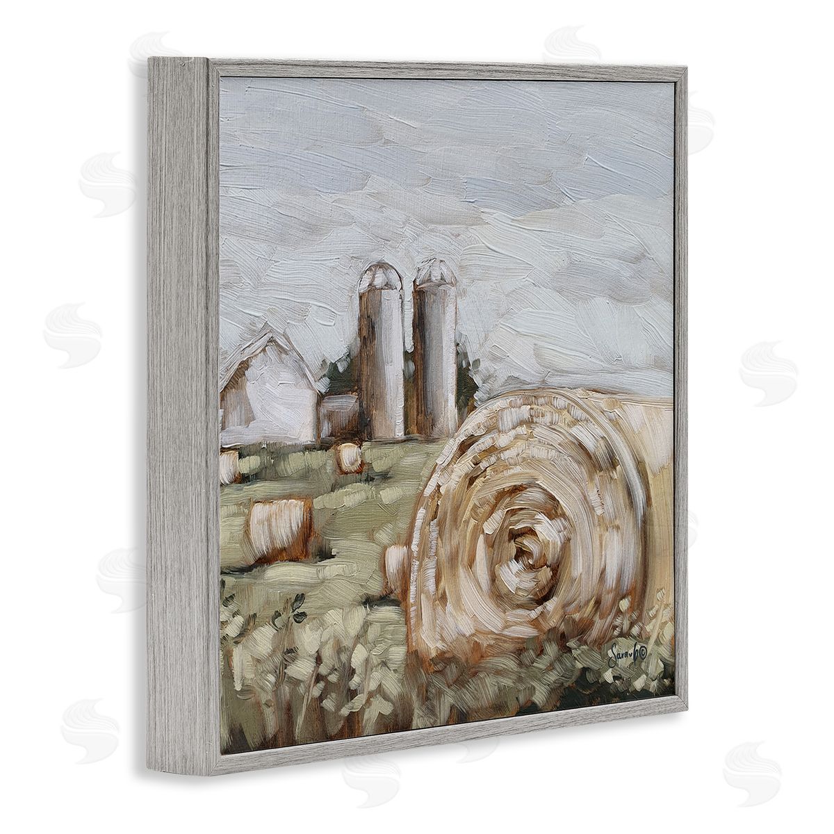 Hay Bales Farmland Pasture Grey Frame Print Wall Art, Home Decor by Sara G. Designs