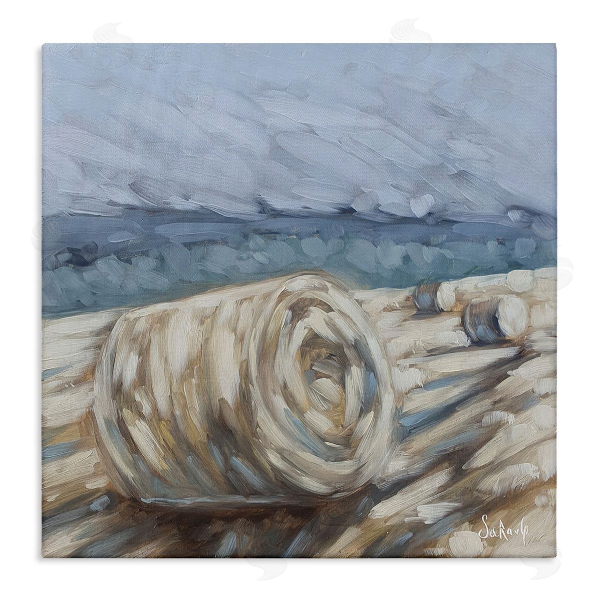 Sara G. Designs Hay Bales Rural Farm Field Stretched Canvas Wall Art Print