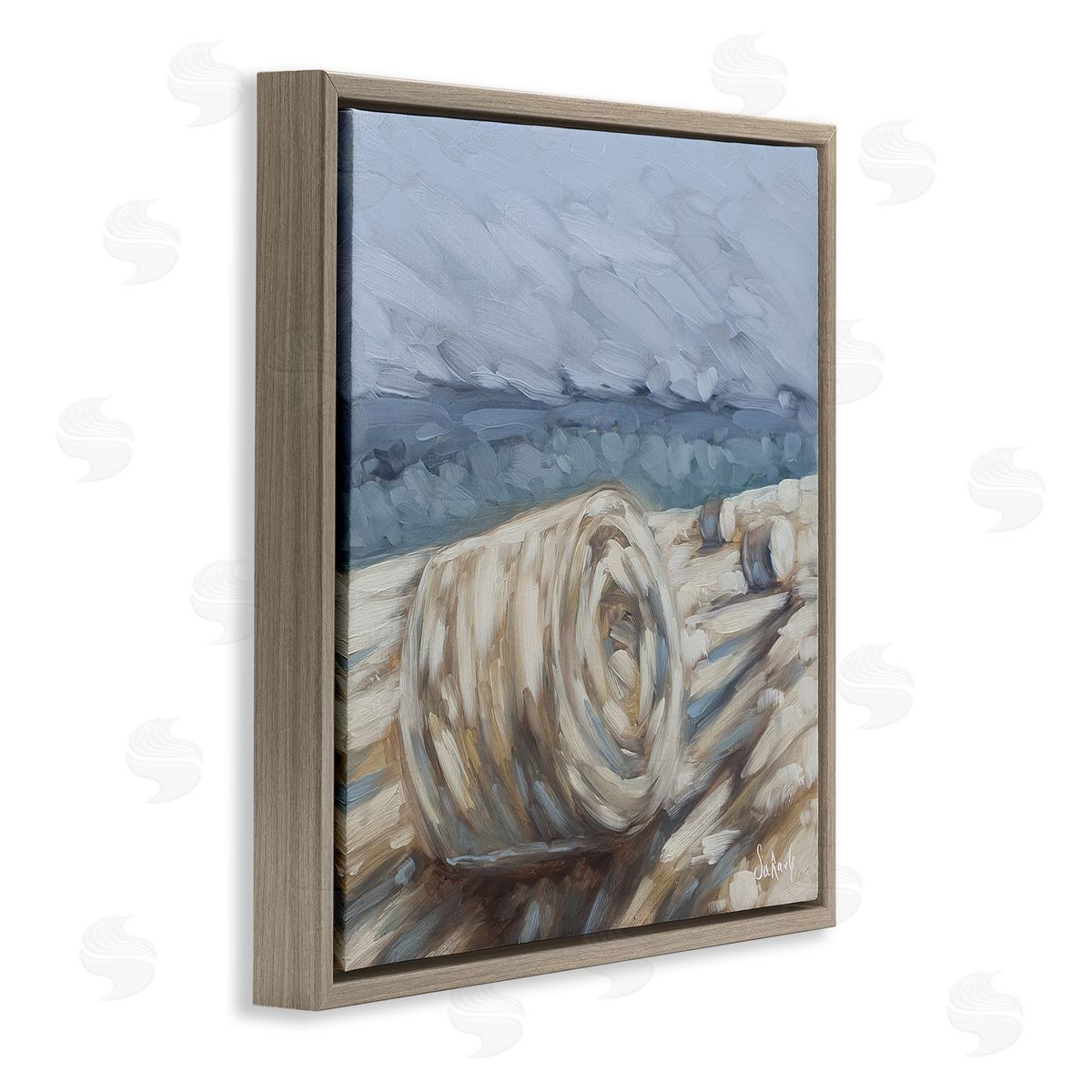 Sara G. Designs Hay Bales Rural Farm Field Brown Floating Frame Canvas Wall Art Print