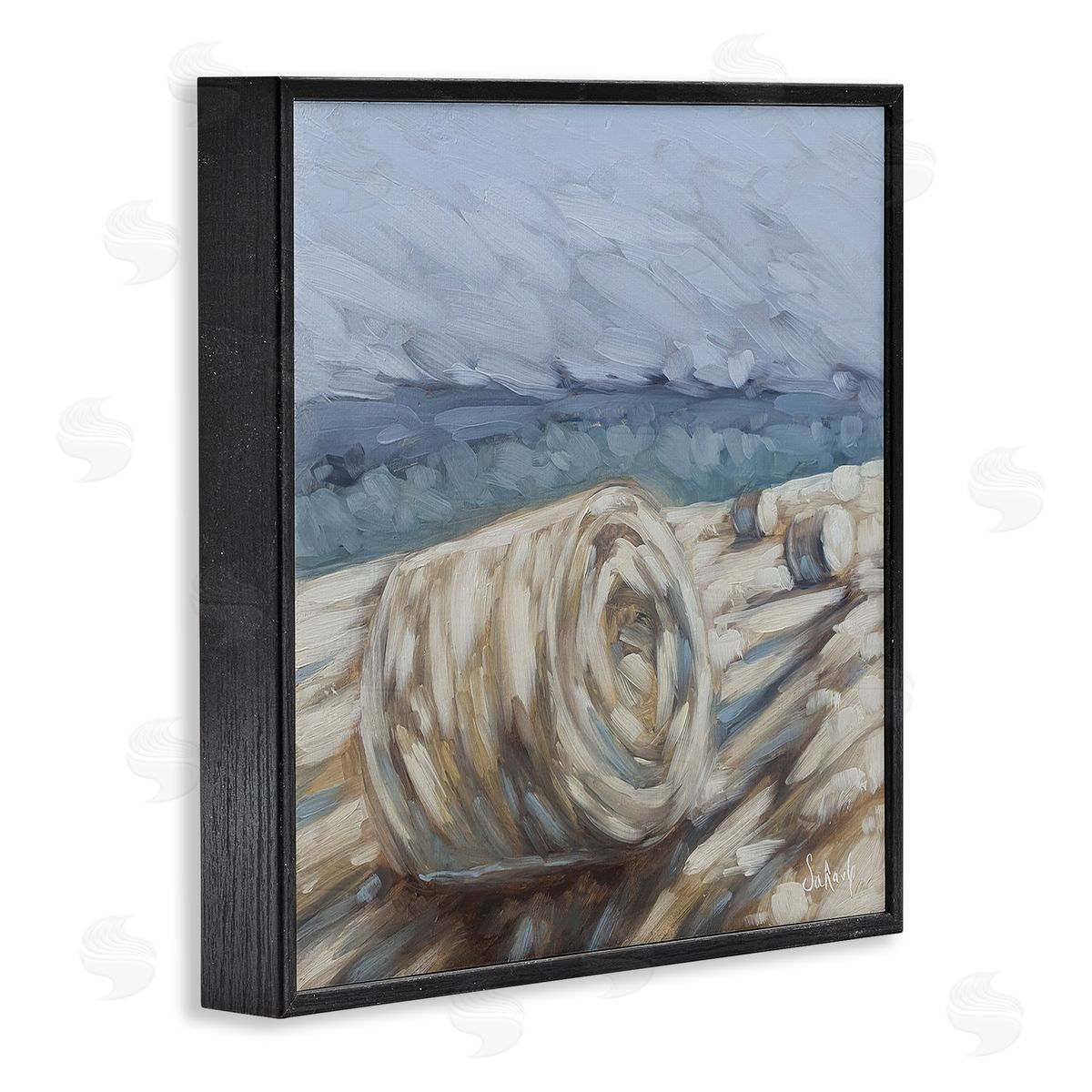 Sara G. Designs Hay Bales Rural Farm Field Black Framed Glicee Wall Art Print