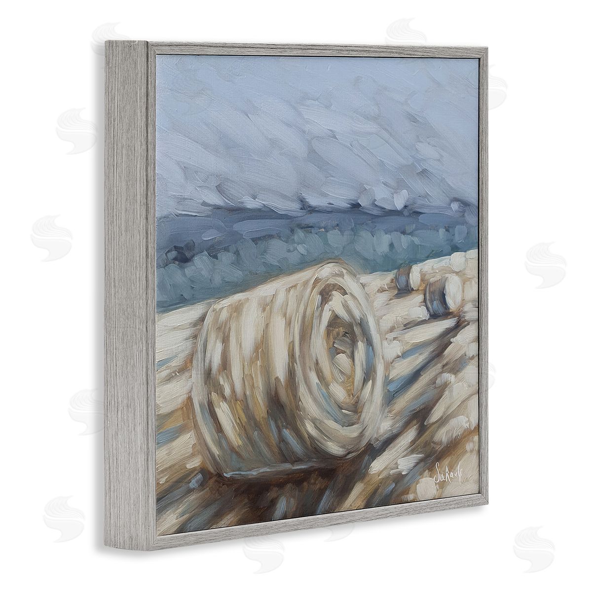 Sara G. Designs Hay Bales Rural Farm Field Gray Framed Glicee Wall Art Print