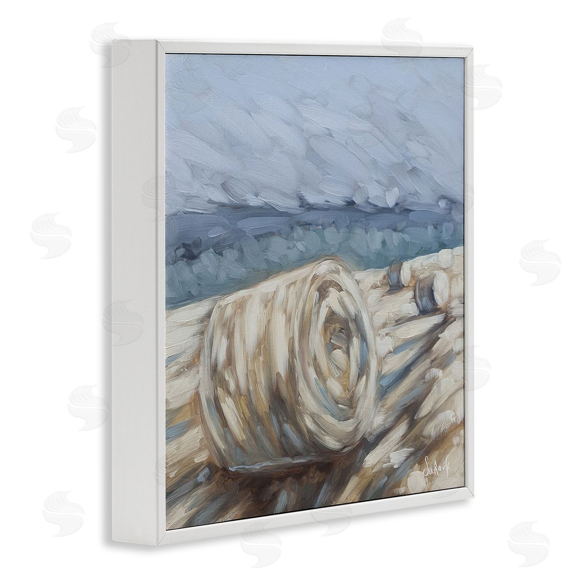 Sara G. Designs Hay Bales Rural Farm Field White Framed Glicee Wall Art Print