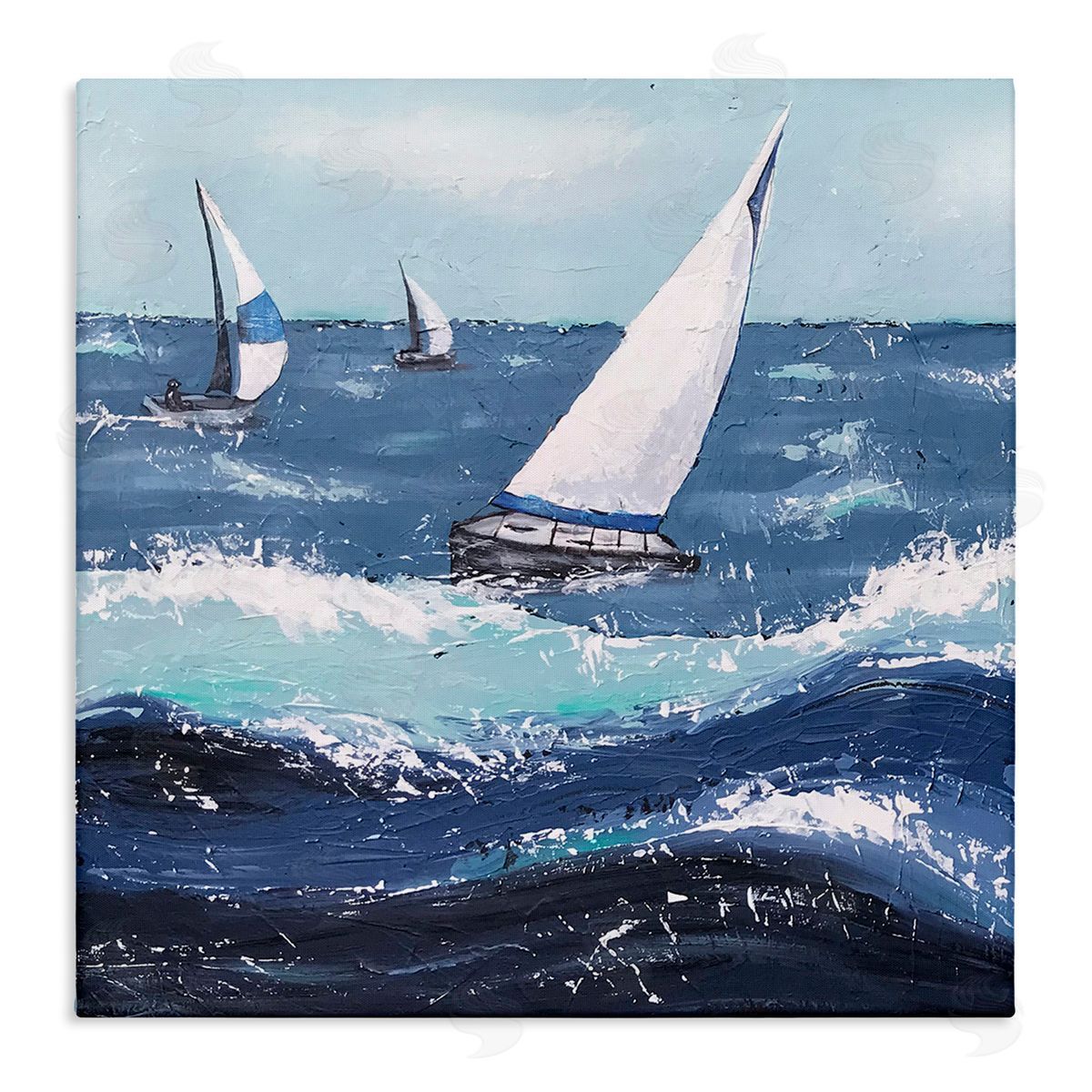 Jade Reynolds Rough Ocean Waves Sailing Boats Stretched Canvas Wall Art Print