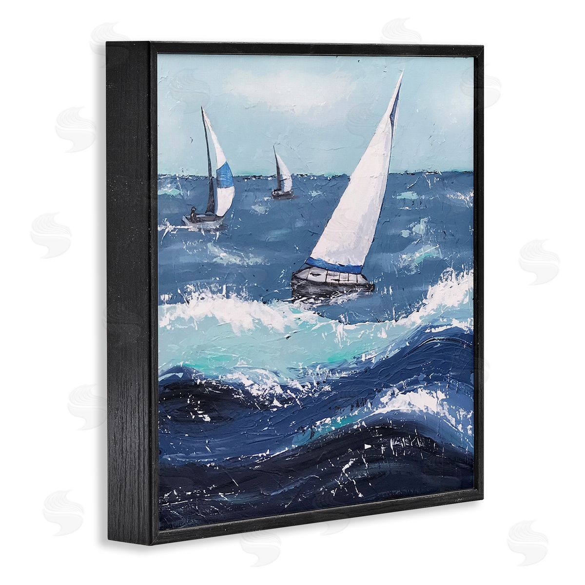 Jade Reynolds Rough Ocean Waves Sailing Boats Black Framed Glicee Wall Art Print