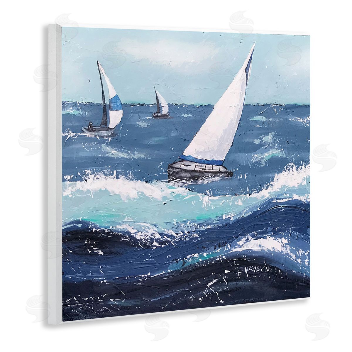 Jade Reynolds Rough Ocean Waves Sailing Boats Wooden Wall Plaque Art Print