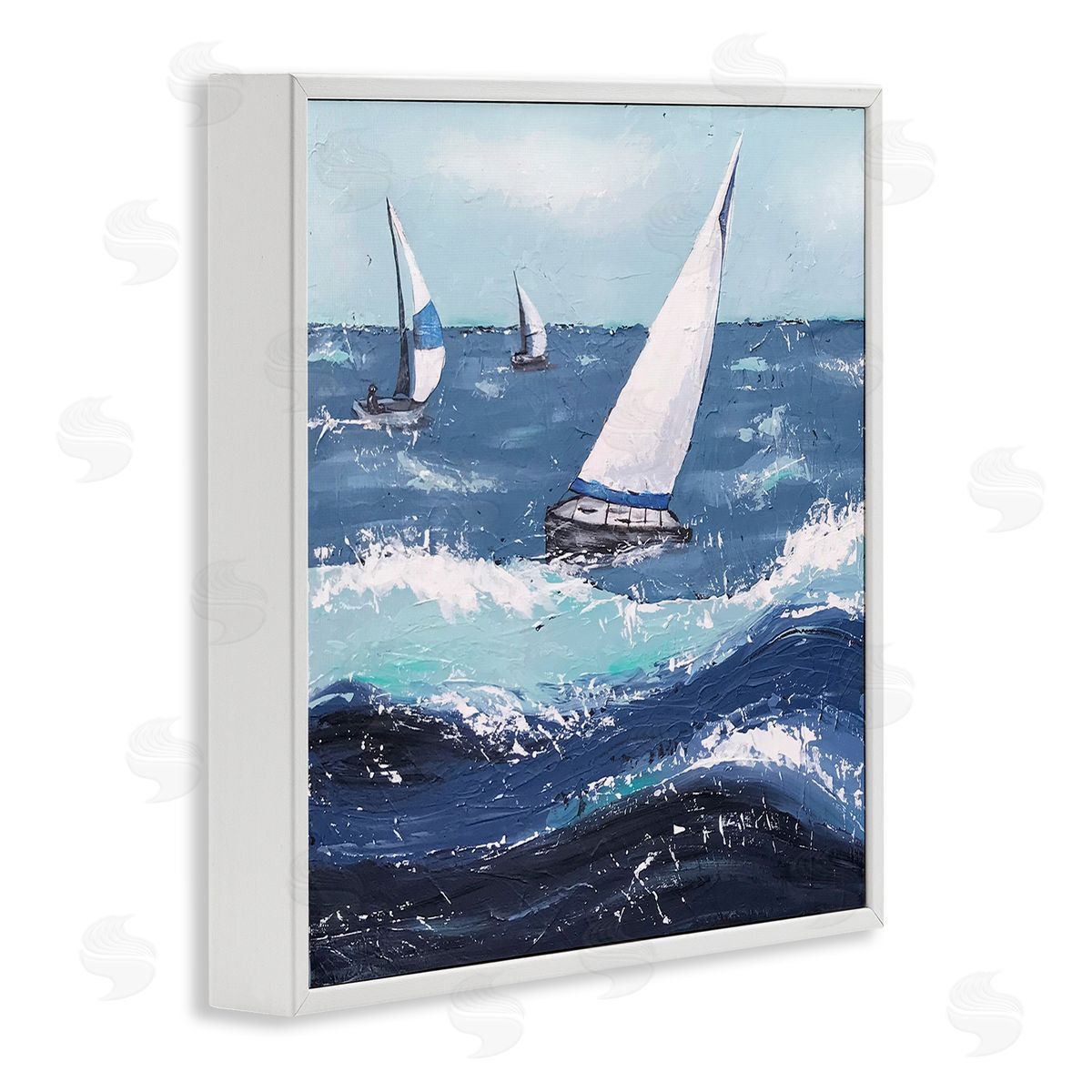 Jade Reynolds Rough Ocean Waves Sailing Boats White Framed Glicee Wall Art Print