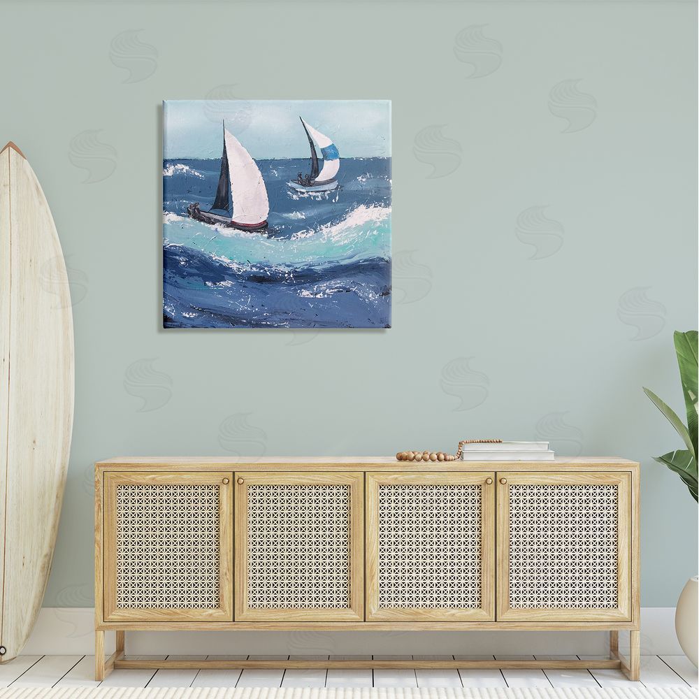 Jade Reynolds Sailing Sea Waves Splashing Canvas Wall Art in Room