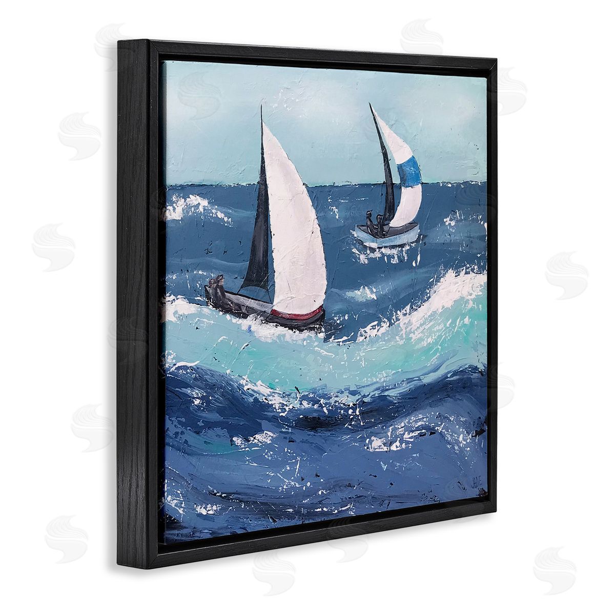 Jade Reynolds Sailing Sea Waves Splashing Black Floating Frame Canvas Wall Art Print