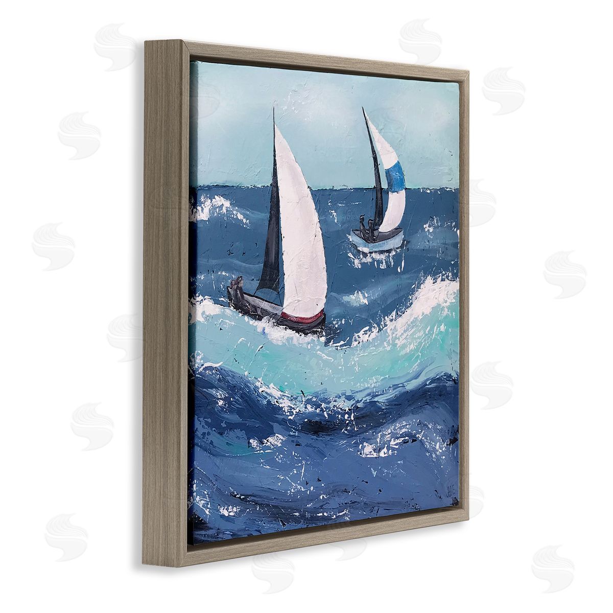 Jade Reynolds Sailing Sea Waves Splashing Brown Floating Frame Canvas Wall Art Print