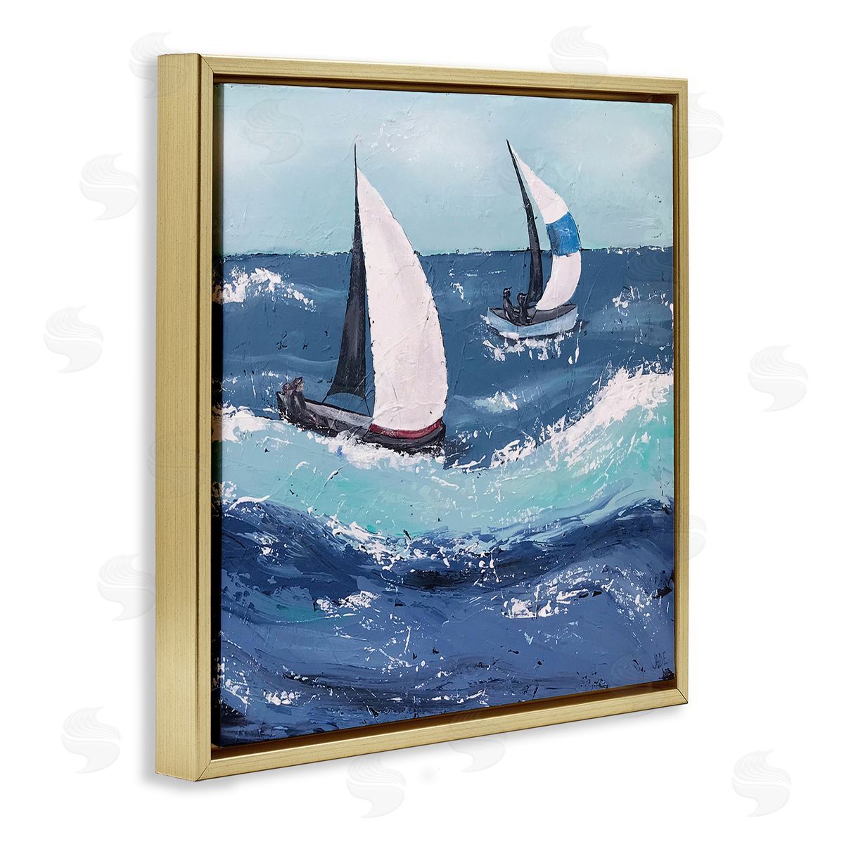 Jade Reynolds Sailing Sea Waves Splashing Gold Floating Frame Canvas Wall Art Print