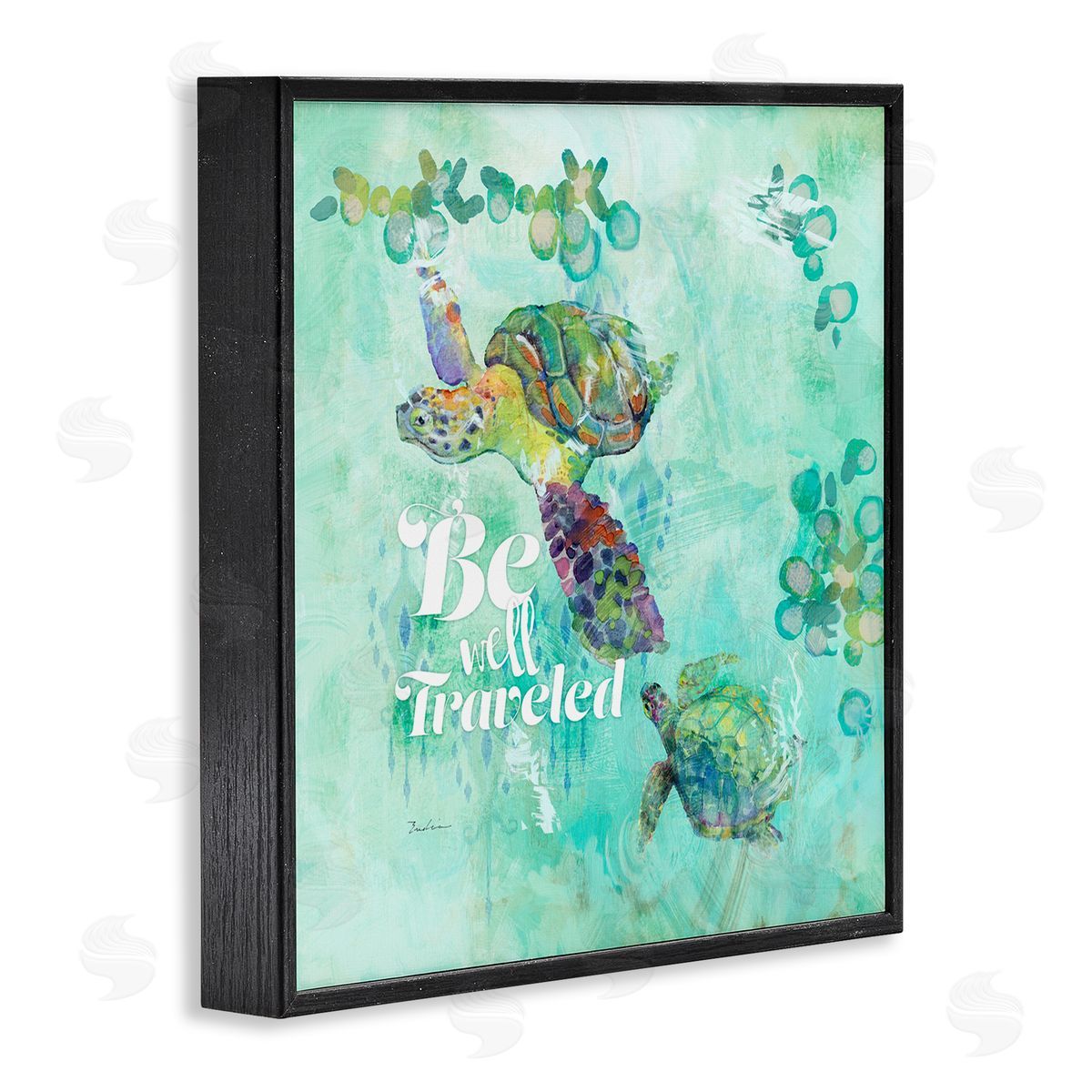 Evelia Designs Be Well Traveled Sea Turtle Swimming Black Framed Glicee Wall Art Print