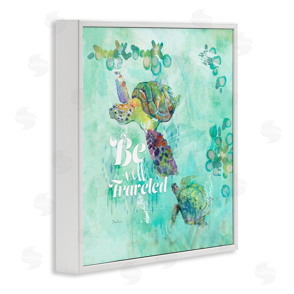 Evelia Designs Be Well Traveled Sea Turtle Swimming White Framed Glicee Wall Art Print