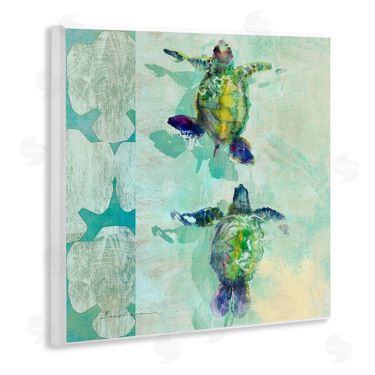 Evelia Designs Green Turtles Swimming Abstract Shapes Wooden Wall Plaque Art Print