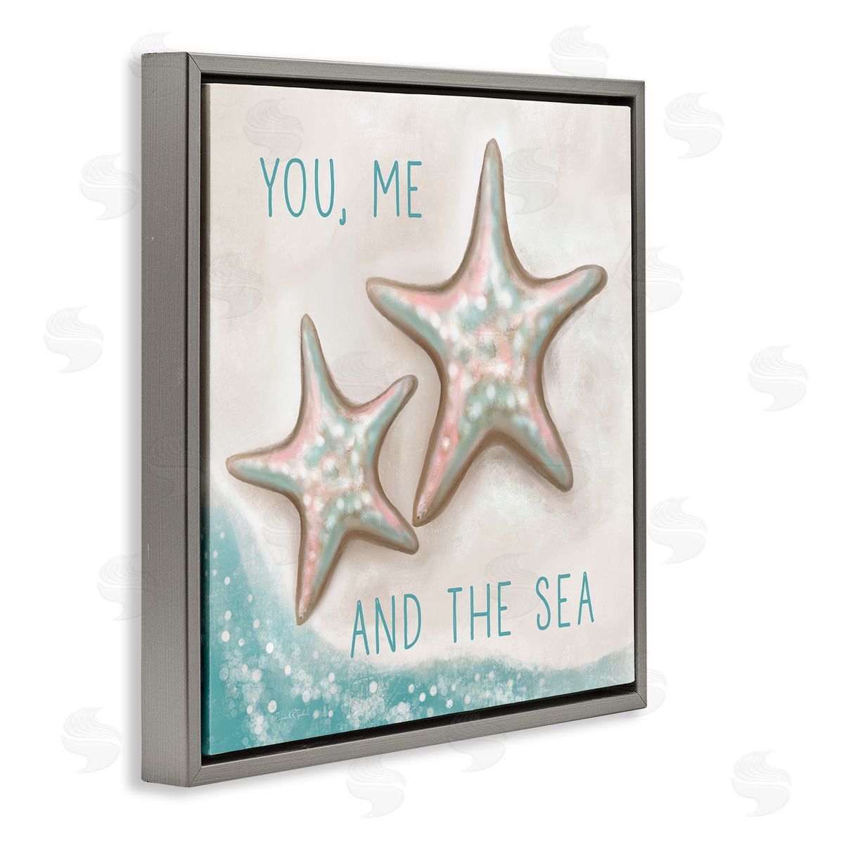 Elizabeth Tyndall You Me & Sea Beach Starfish Romance Gray Floating Frame Canvas Wall Art Print