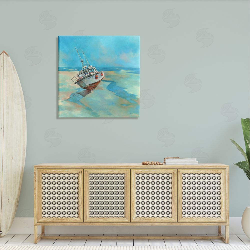 Graham Reynolds Low Tide Boat Beach Shore Canvas Wall Art in Room