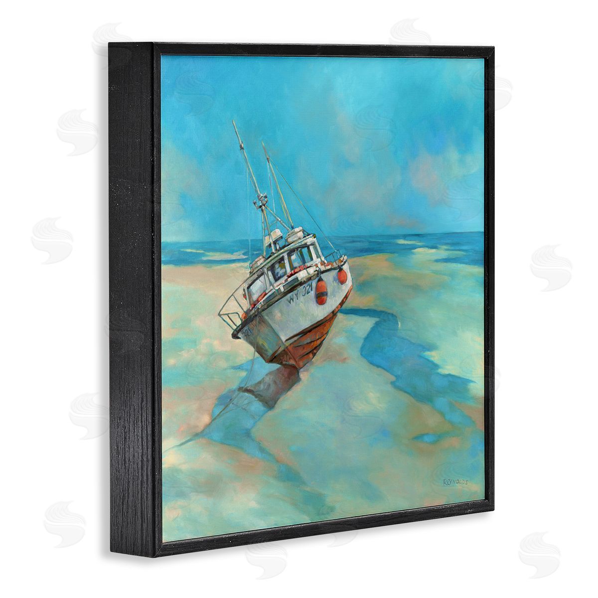 Graham Reynolds Low Tide Boat Beach Shore Black Framed Glicee Wall Art Print