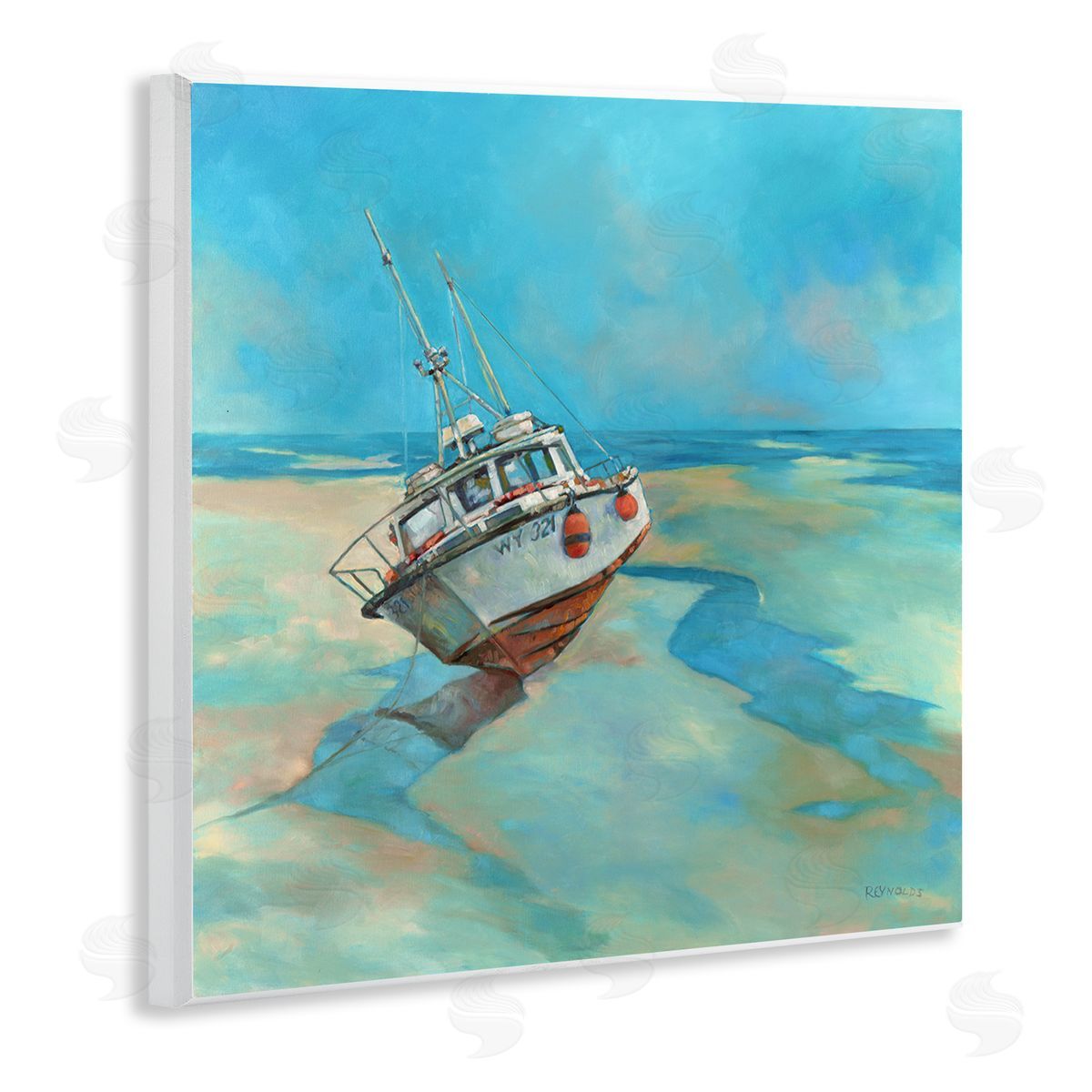Graham Reynolds Low Tide Boat Beach Shore Wooden Wall Plaque Art Print