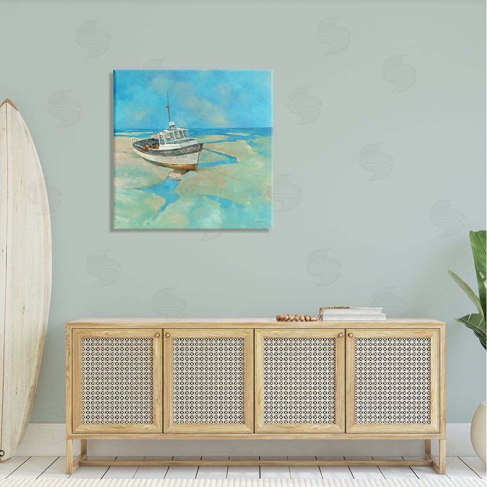 Graham Reynolds Docked Boat Low Tide Shore Canvas Wall Art in Room