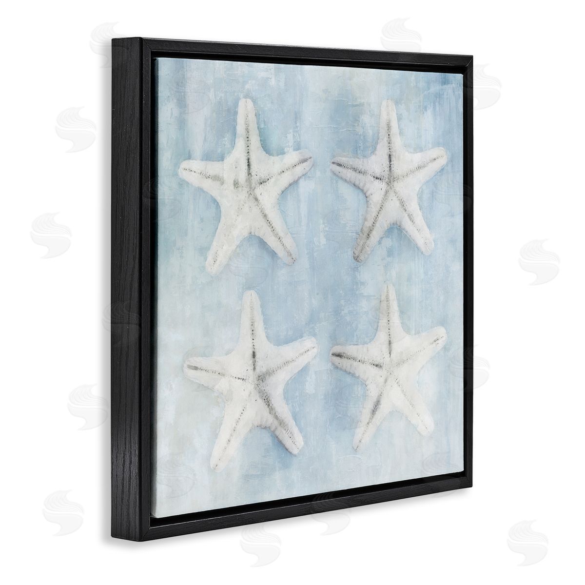 Nina Blue Aquatic Starfish Soft Blue Coastal Black Floating Frame Canvas Wall Art Print
