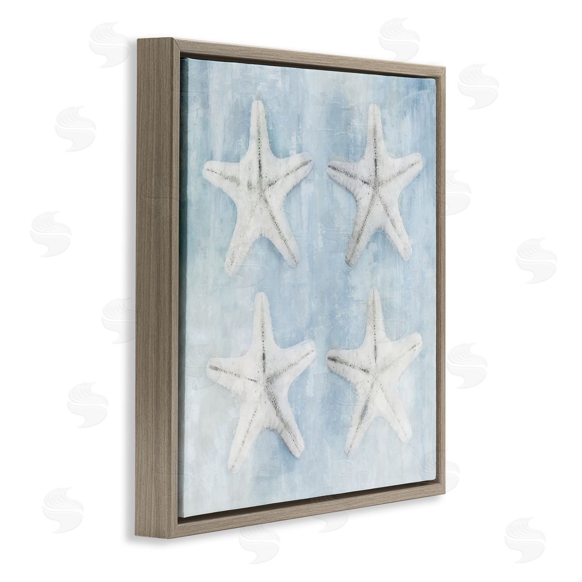 Nina Blue Aquatic Starfish Soft Blue Coastal Brown Floating Frame Canvas Wall Art Print