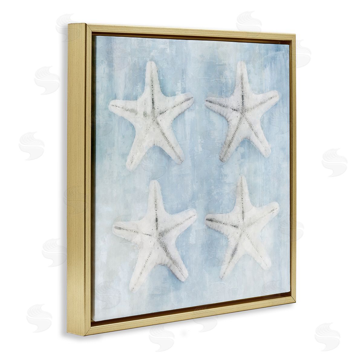 Nina Blue Aquatic Starfish Soft Blue Coastal Gold Floating Frame Canvas Wall Art Print