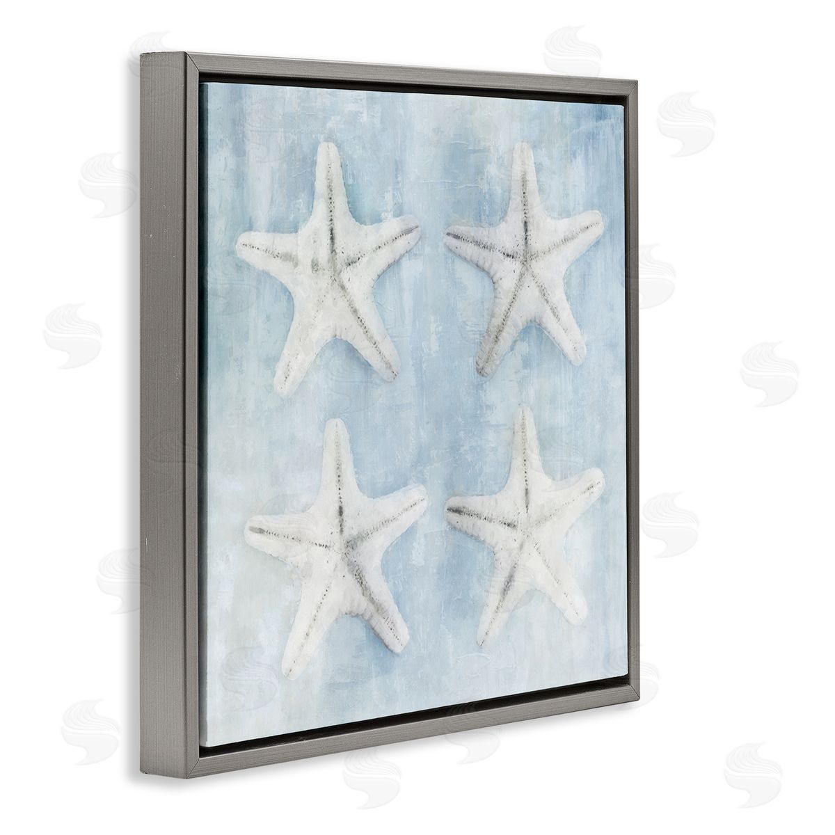 Nina Blue Aquatic Starfish Soft Blue Coastal Gray Floating Frame Canvas Wall Art Print
