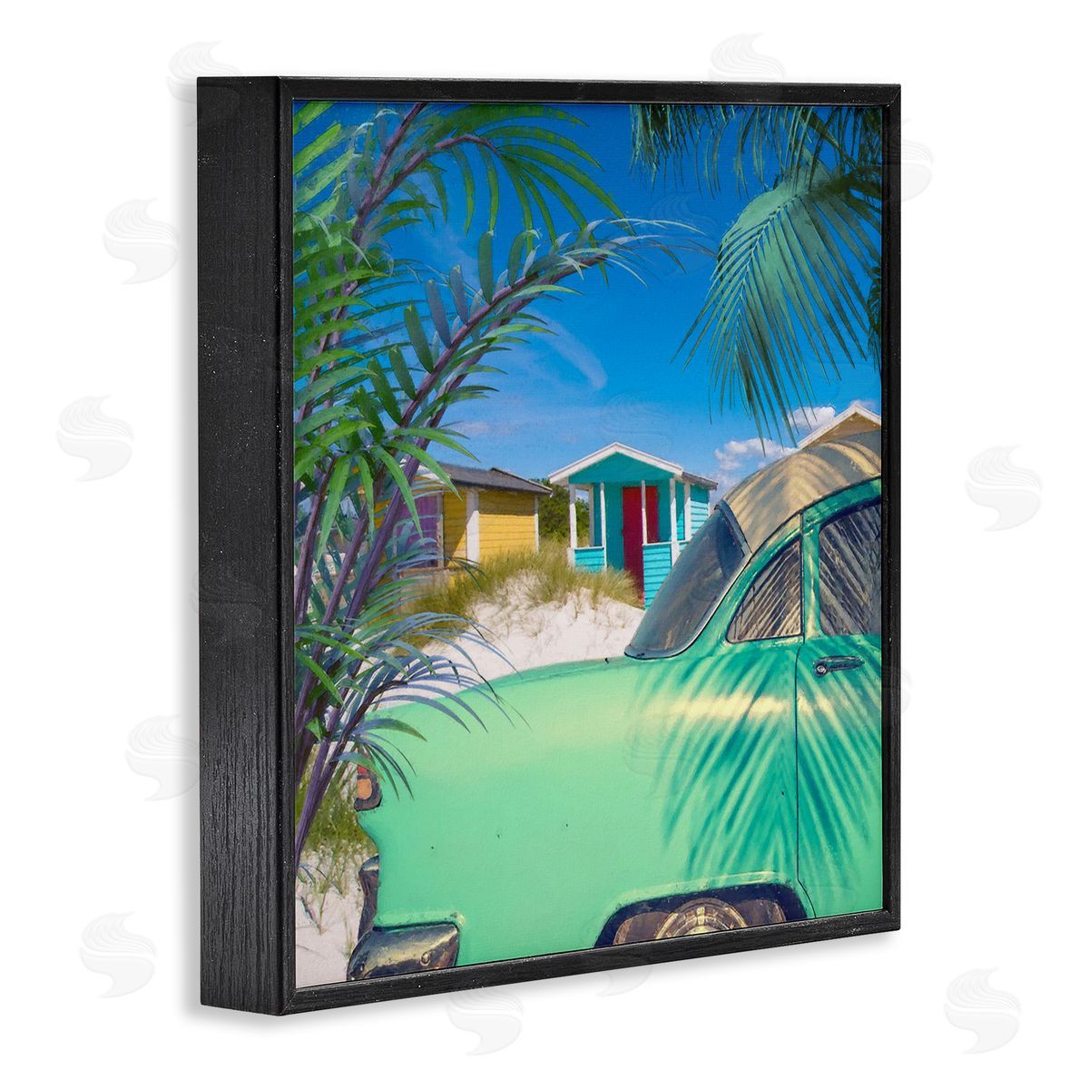 Steve Hunziker Vintage Car Coastal Vacation Cottages Black Framed Glicee Wall Art Print