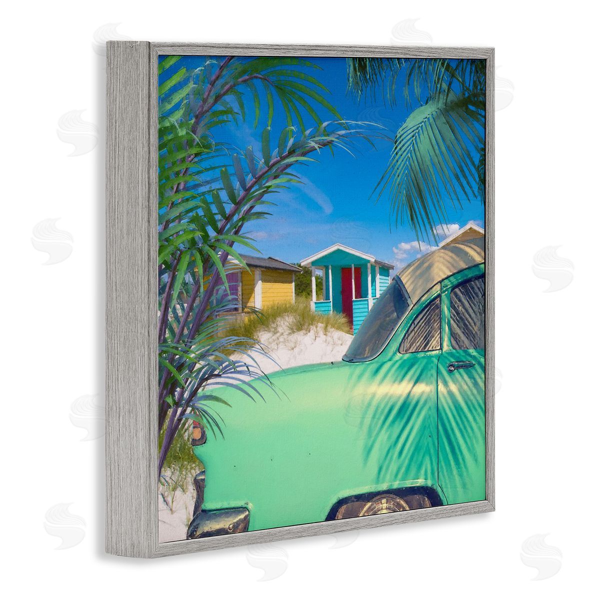 Steve Hunziker Vintage Car Coastal Vacation Cottages Gray Framed Glicee Wall Art Print