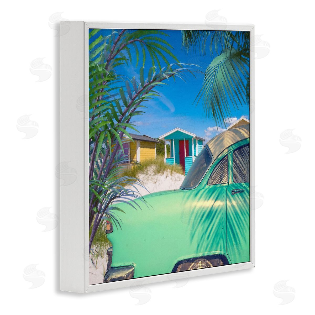 Steve Hunziker Vintage Car Coastal Vacation Cottages White Framed Glicee Wall Art Print