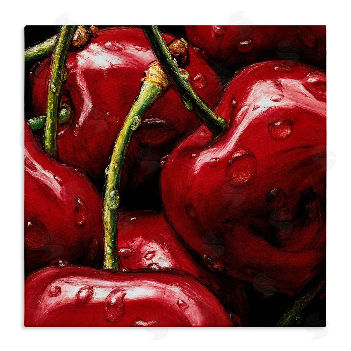 Alma'Ch Juicy Red Cherries Close Up Stretched Canvas Wall Art Print