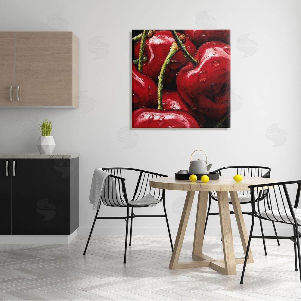 Alma'Ch Juicy Red Cherries Close Up Canvas Wall Art in Room