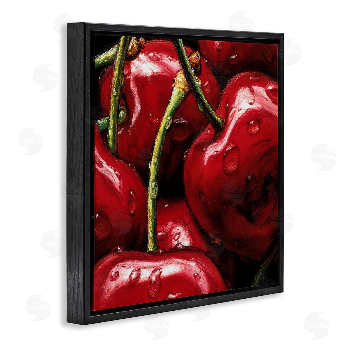 Alma'Ch Juicy Red Cherries Close Up Black Floating Frame Canvas Wall Art Print