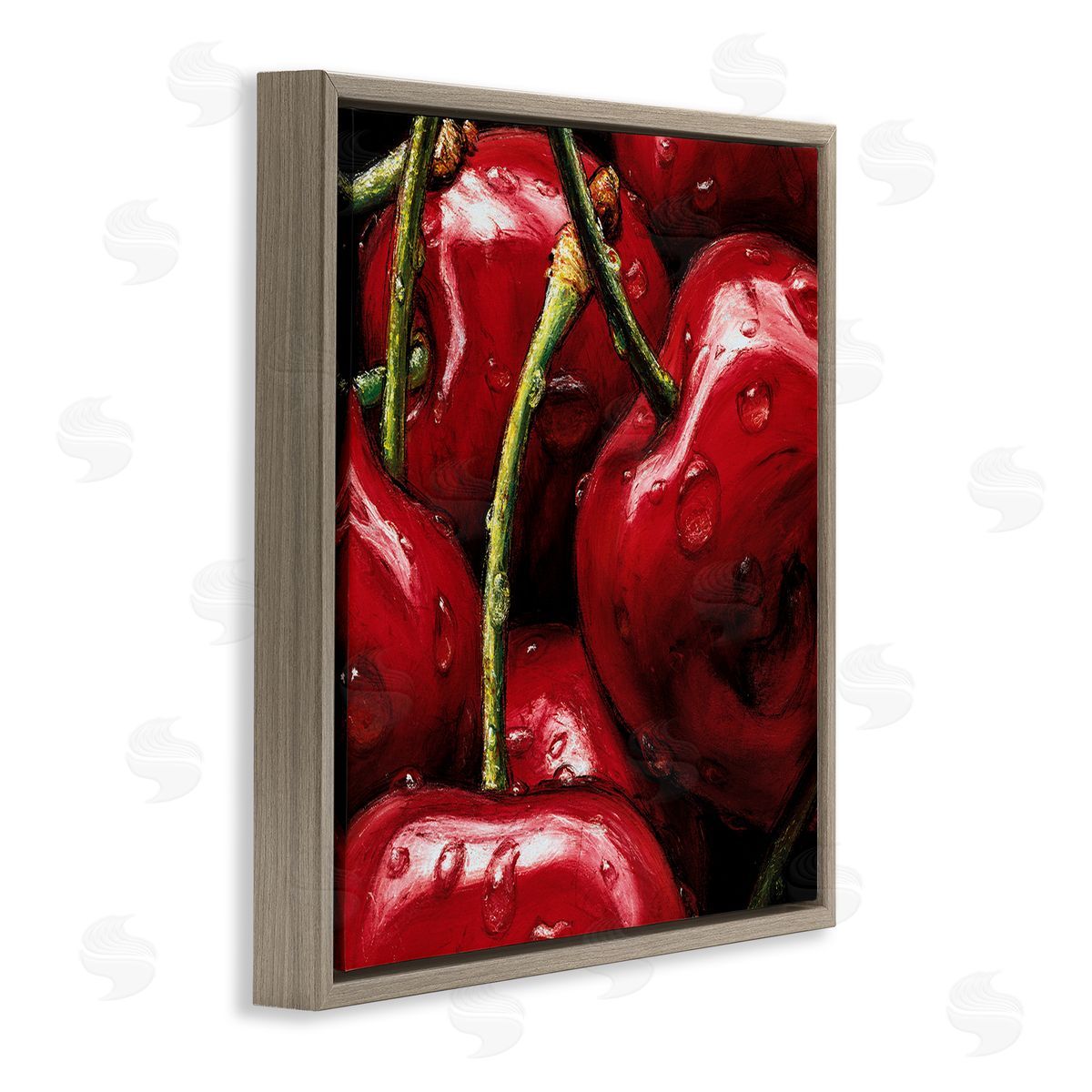 Alma'Ch Juicy Red Cherries Close Up Brown Floating Frame Canvas Wall Art Print