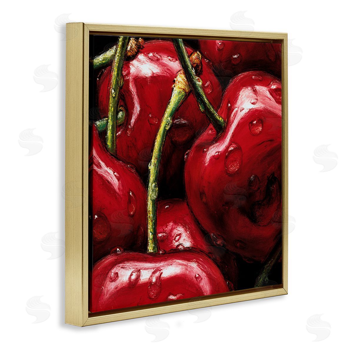 Alma'Ch Juicy Red Cherries Close Up Gold Floating Frame Canvas Wall Art Print