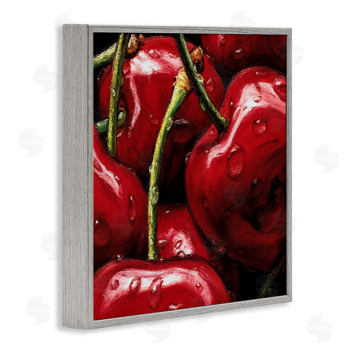 Alma'Ch Juicy Red Cherries Close Up Gray Framed Glicee Wall Art Print
