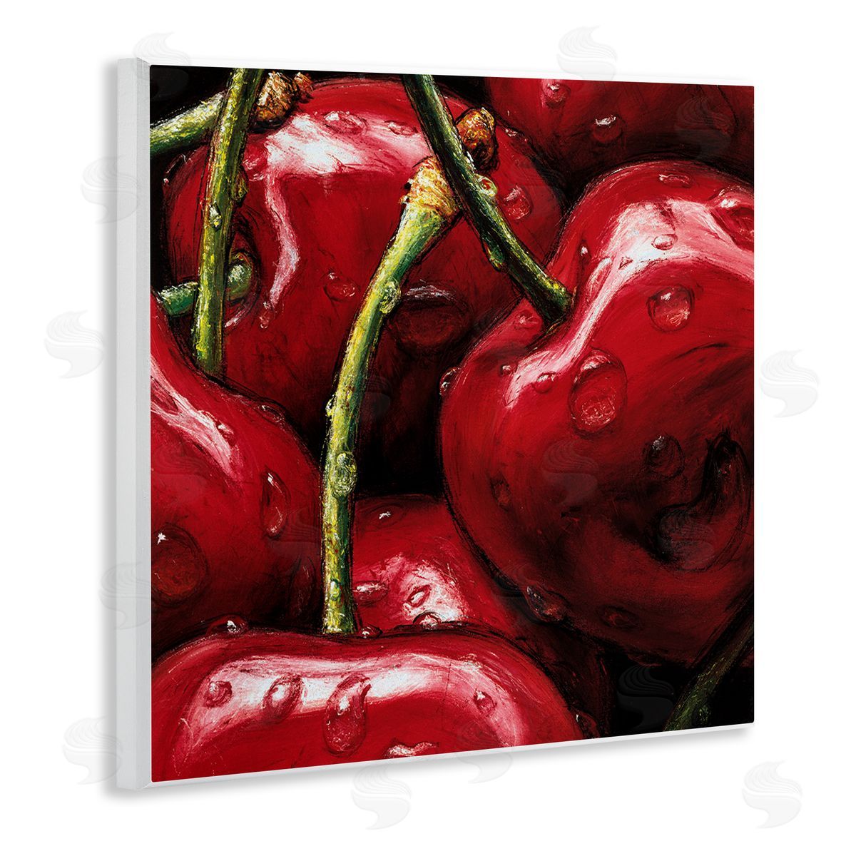 Alma'Ch Juicy Red Cherries Close Up Wooden Wall Plaque Art Print
