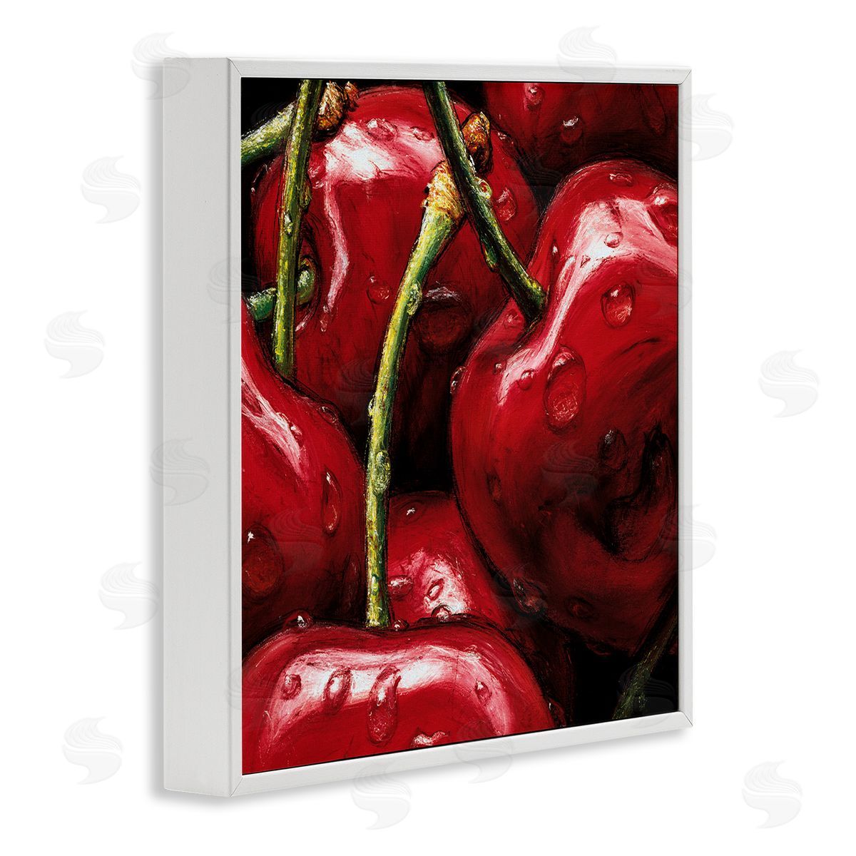 Alma'Ch Juicy Red Cherries Close Up White Framed Glicee Wall Art Print