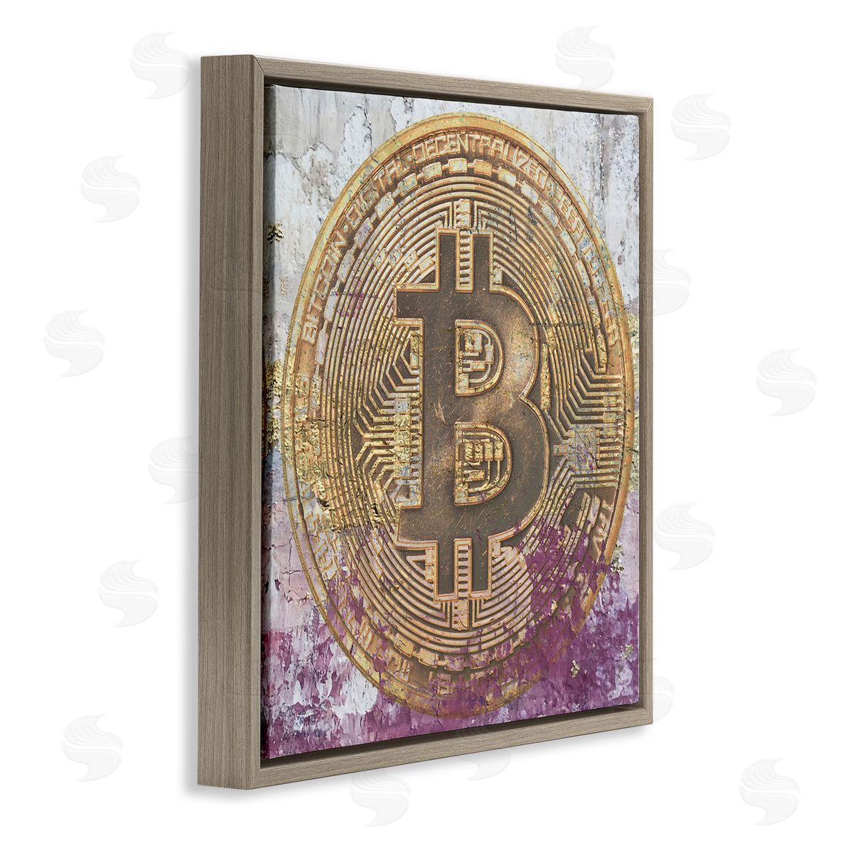 Irena Orlov Abstract Bitcoin Logo Collage Brown Floating Frame Canvas Wall Art Print