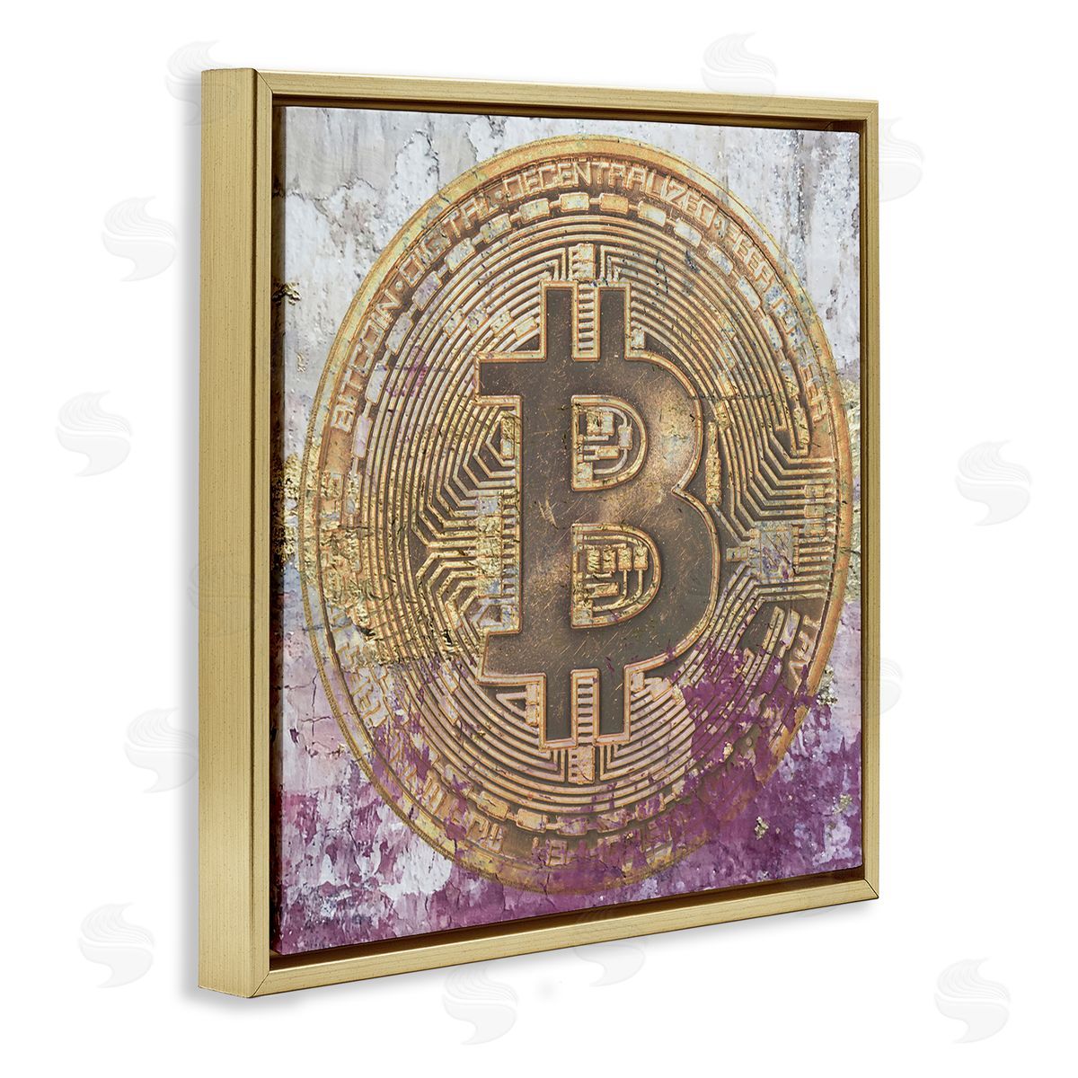 Irena Orlov Abstract Bitcoin Logo Collage Gold Floating Frame Canvas Wall Art Print