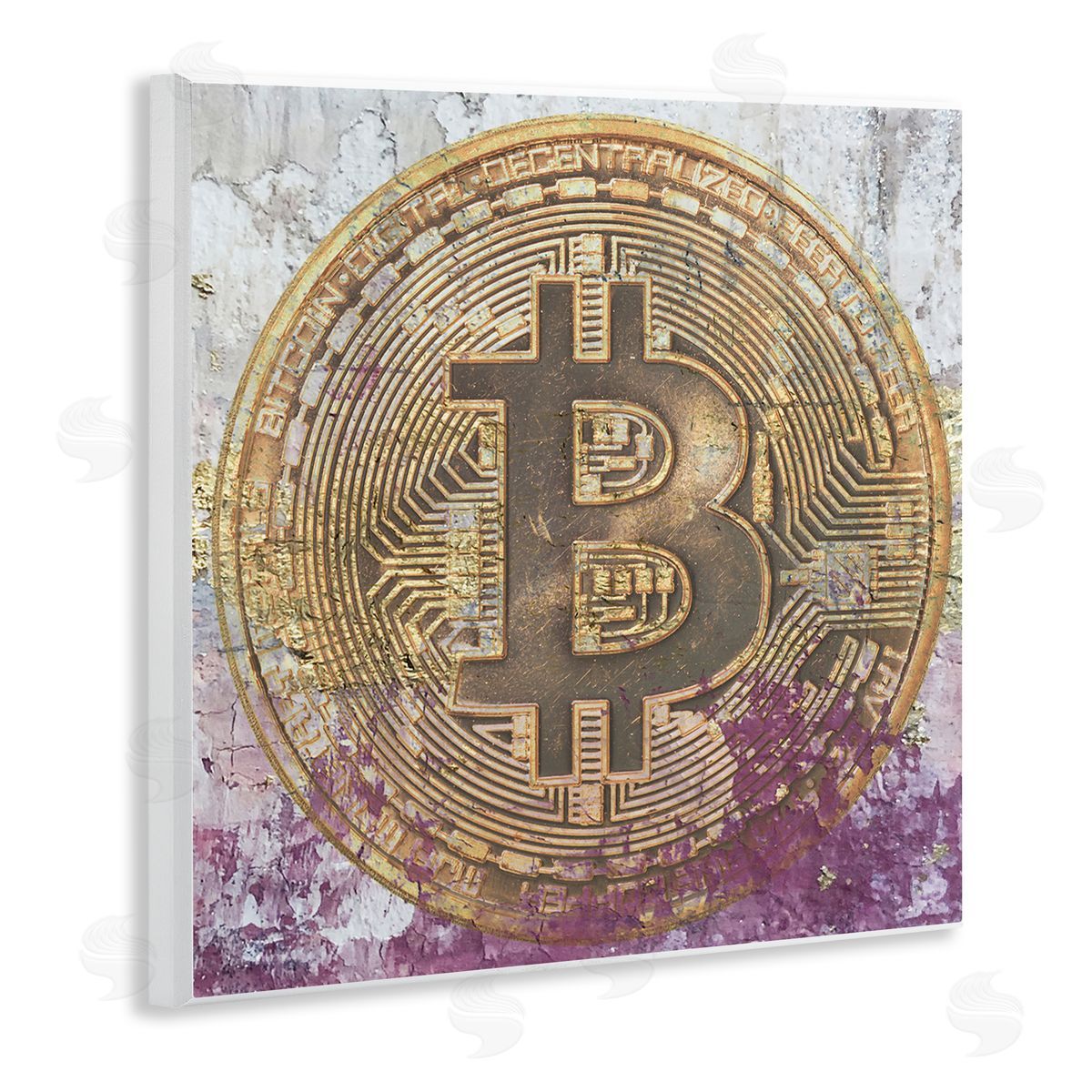 Irena Orlov Abstract Bitcoin Logo Collage Wooden Wall Plaque Art Print