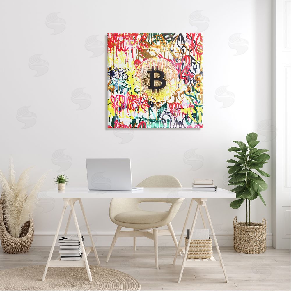 Irena Orlov Urban Graffiti Bitcoin Symbol Canvas Wall Art in Room