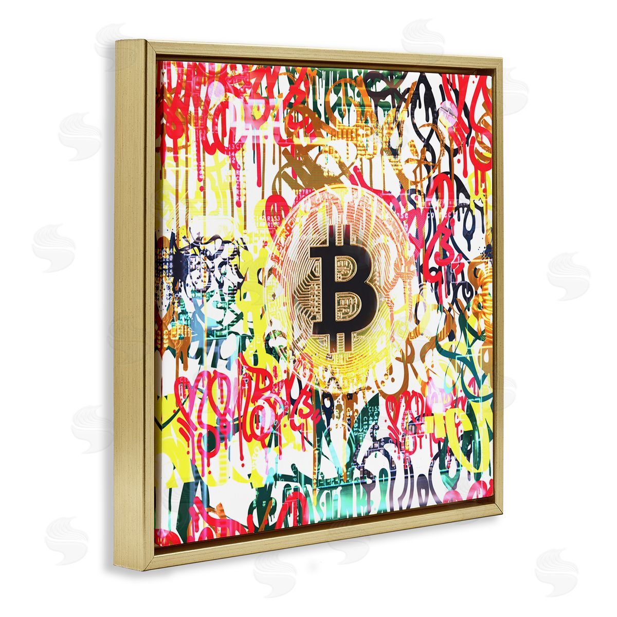 Irena Orlov Urban Graffiti Bitcoin Symbol Gold Floating Frame Canvas Wall Art Print