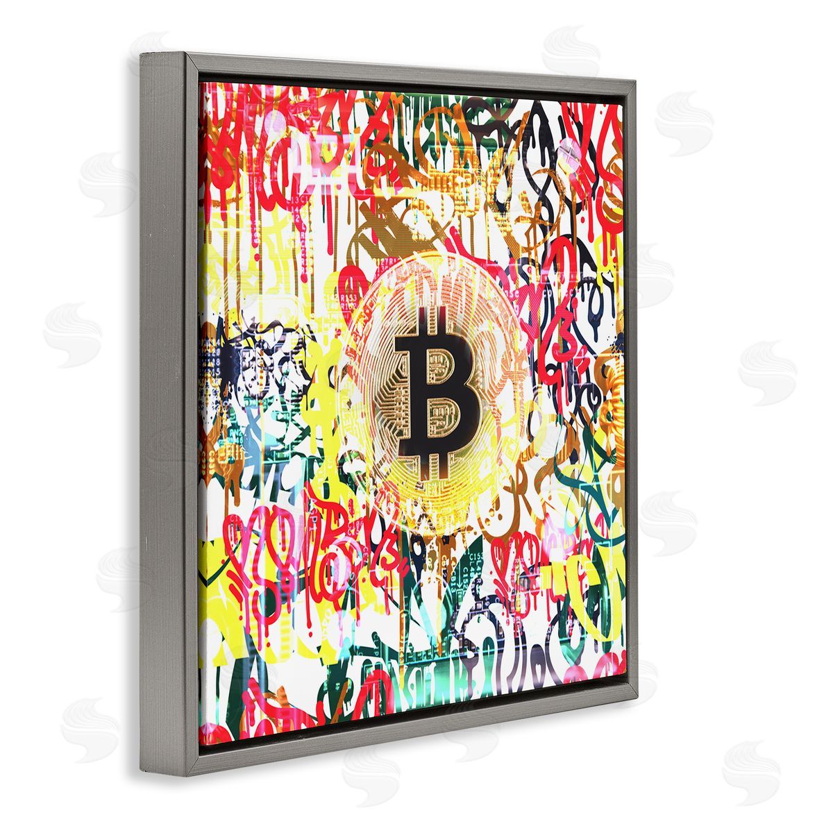 Irena Orlov Urban Graffiti Bitcoin Symbol Gray Floating Frame Canvas Wall Art Print