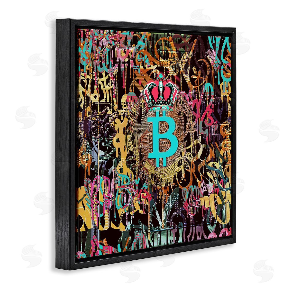 Irena Orlov Graffiti Street Style Bitcoin Symbol Black Floating Frame Canvas Wall Art Print
